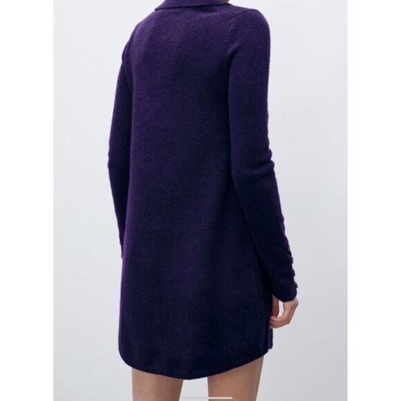 Zara purple eggplant polo collar knit mini dress size L Large sweater - Picture 6 of 6